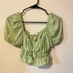 American Threads Green Cropped Sheer Top